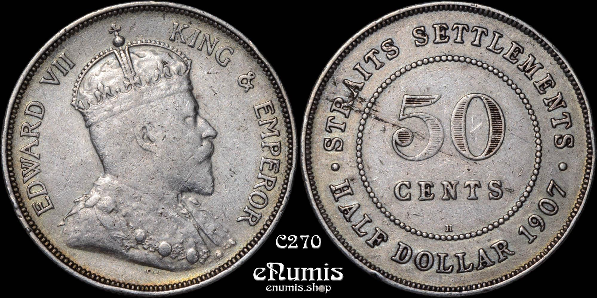 Straits Settlements, Edward VII, 50 Cents 1907 H, aXF Straits Settlements, Edward VII, 50 Cents 1907 H, aXF