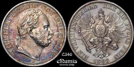 GERMANY PRUSSIA, Wilhelm I, Taler 1866, Victory over Austria, XF-UNC