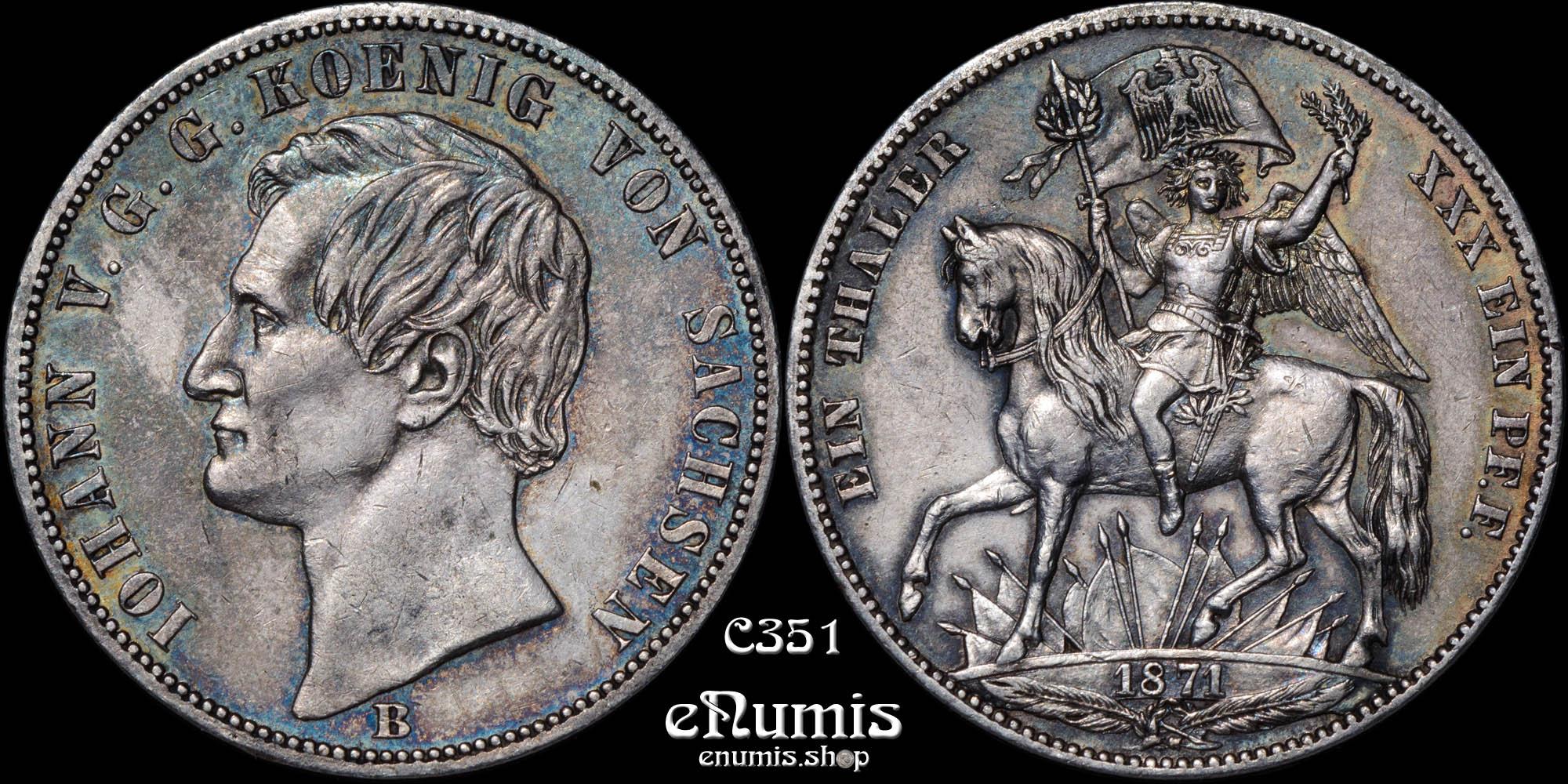 GERMANY SAXONY, Johann, Taler 1871, Victory over France, XF