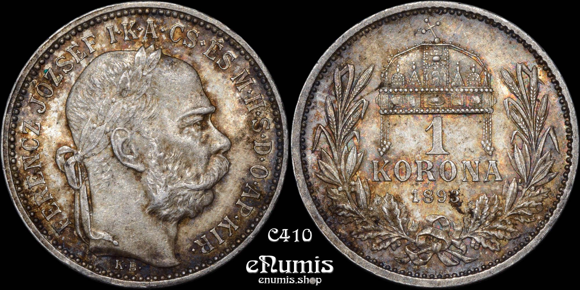 HUNGARY, Franz Joseph I, 1 Korona 1893, toned, UNC