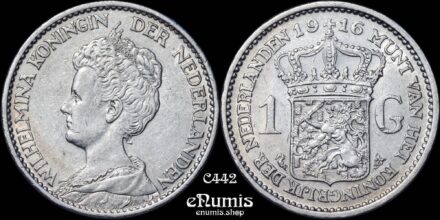 NETHERLANDS, Wilhelmina, 1 Gulden 1916, XF+