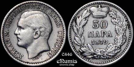 SERBIA, Milan IV, 50 Para 1879, VF+