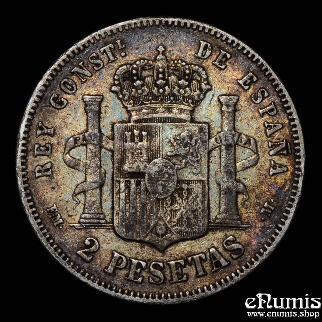 SPAIN, Alfonso XII, 2 Pesetas 1879 EM-M, toned, VF+