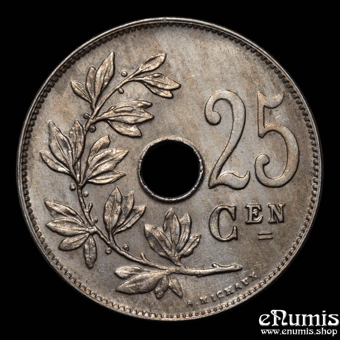 BELGIUM, Albert I, 25 Centimes 1913, UNC