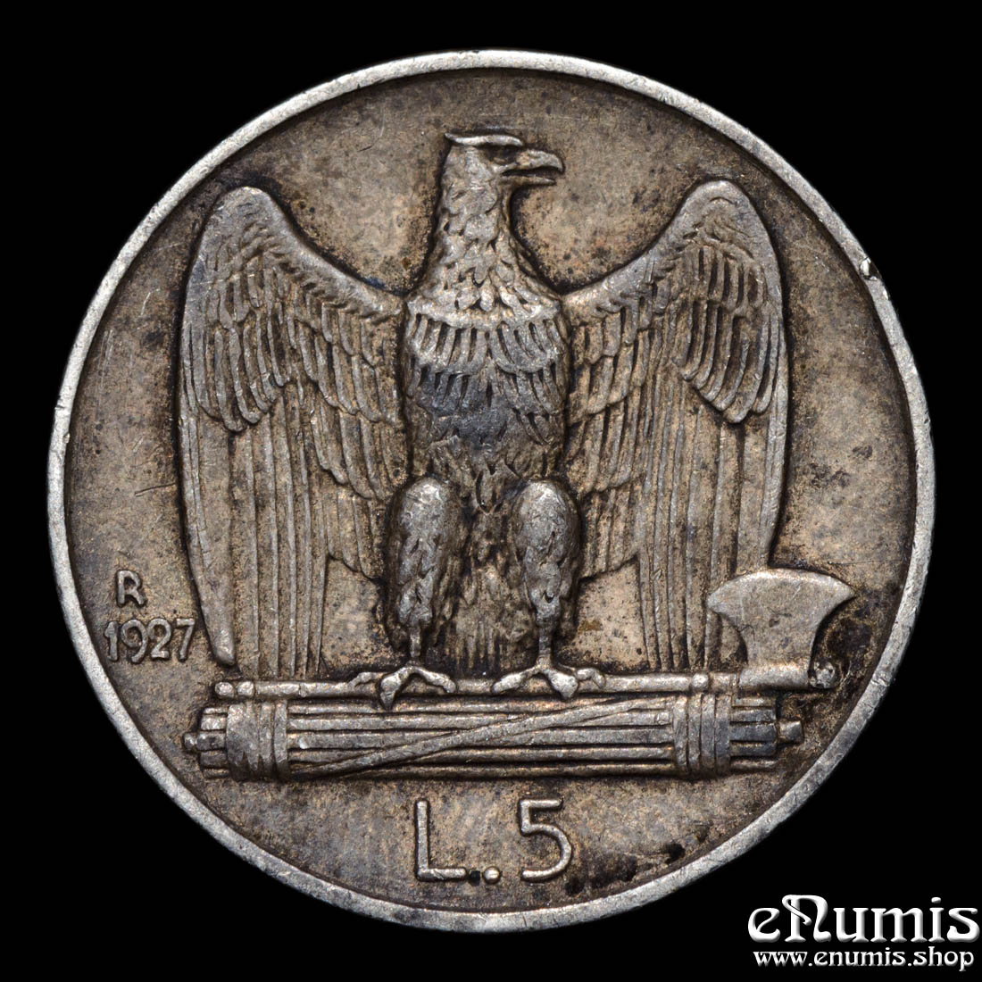 ITALY, Vittorio Emanuele III, 5 Lire 1927 R, toned, aXF