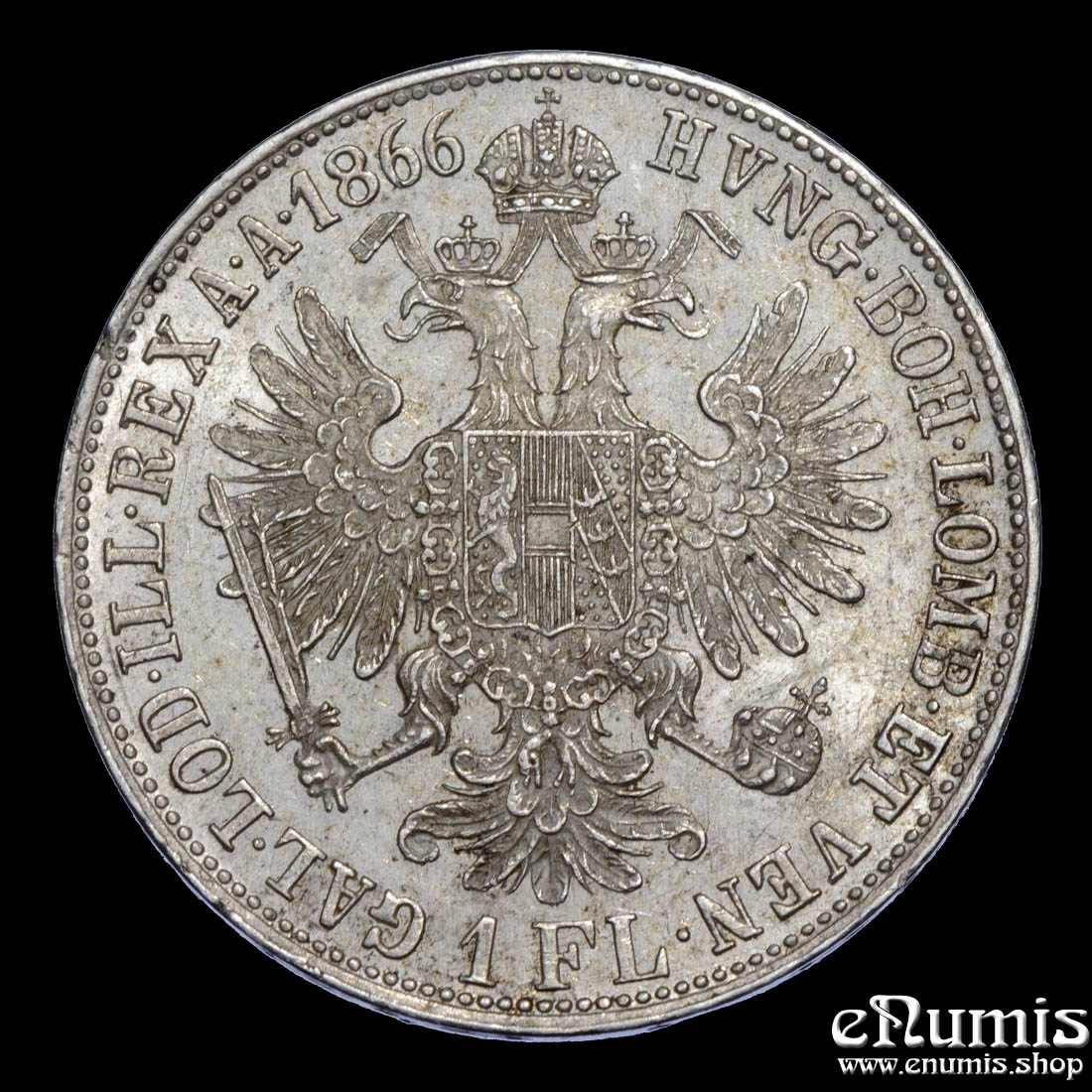 AUSTRIA, Franz Joseph I, 1 Florin Gulden 1866 B, Kremnitz, UNC