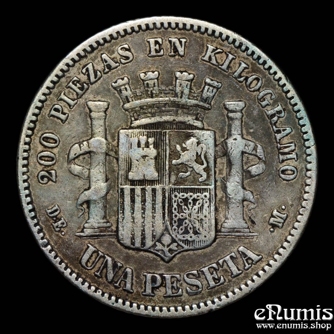 SPAIN, Provisional Government, 1 Peseta 1870 (1873) DE-M, VF