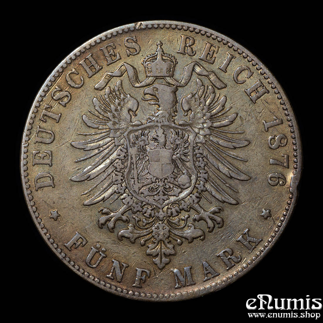 Germany, Baden, Friedrich I, 5 Mark 1876, inverted V for A of BADEN, good VF
