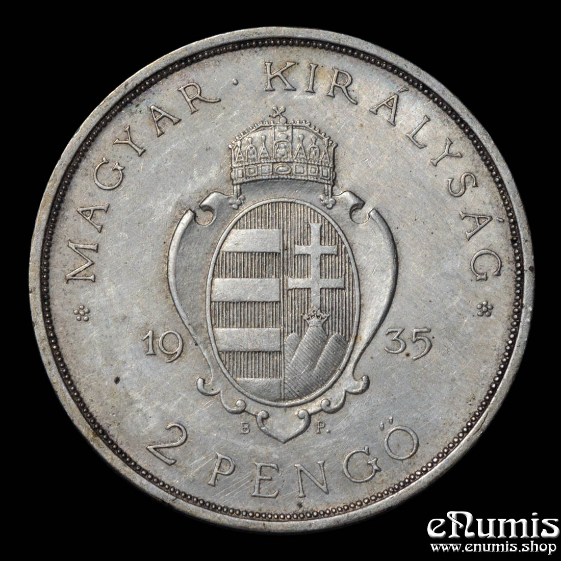 HUNGARY, 2 Pengo 1935, Tercentenary - Founding of Pazmany University, aUNC HUNGARY, 2 Pengo 1935, Tercentenary - Founding of Pazmany University, aUNC
