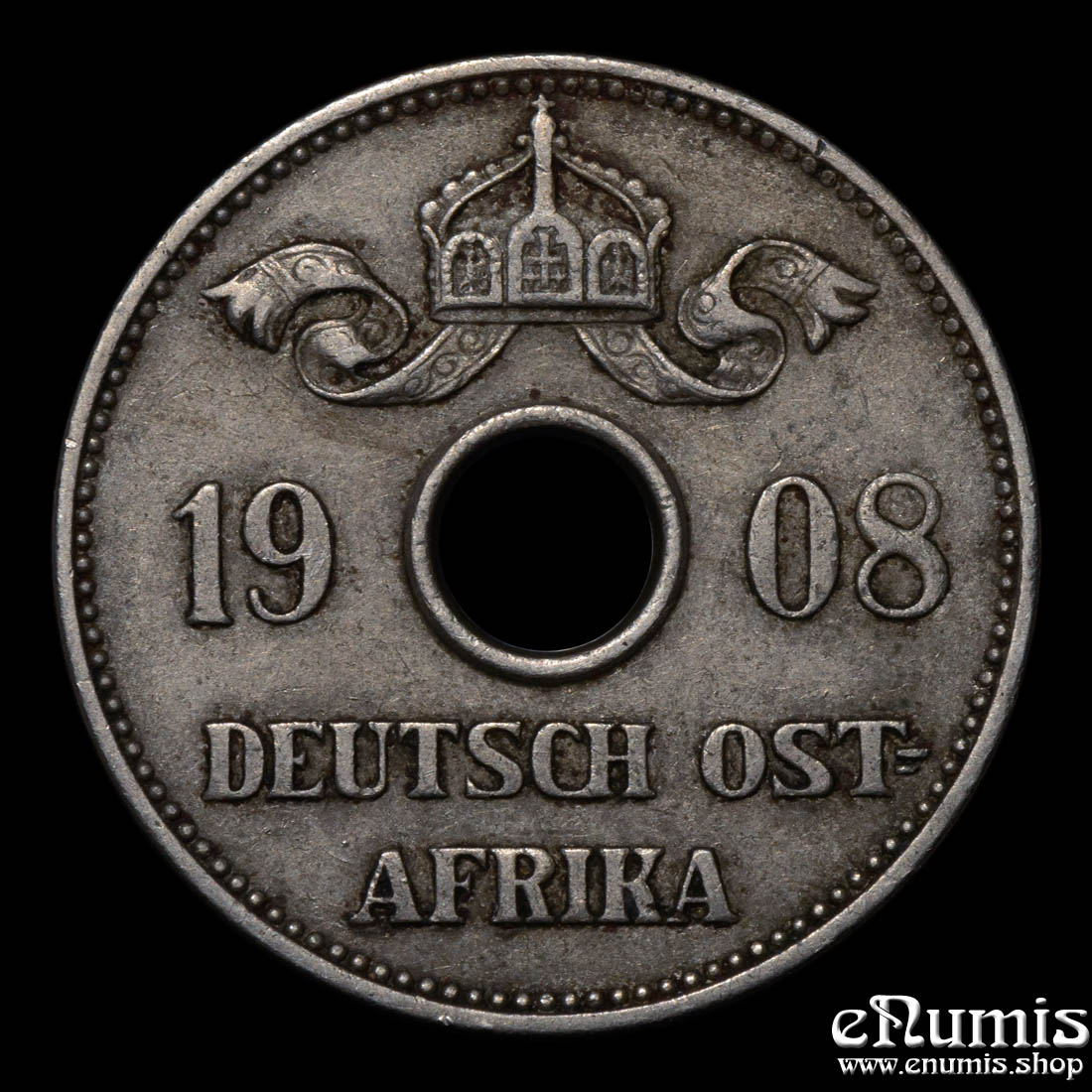 German East Africa, Wilhelm II, 10 Heller 1908 J, aXF