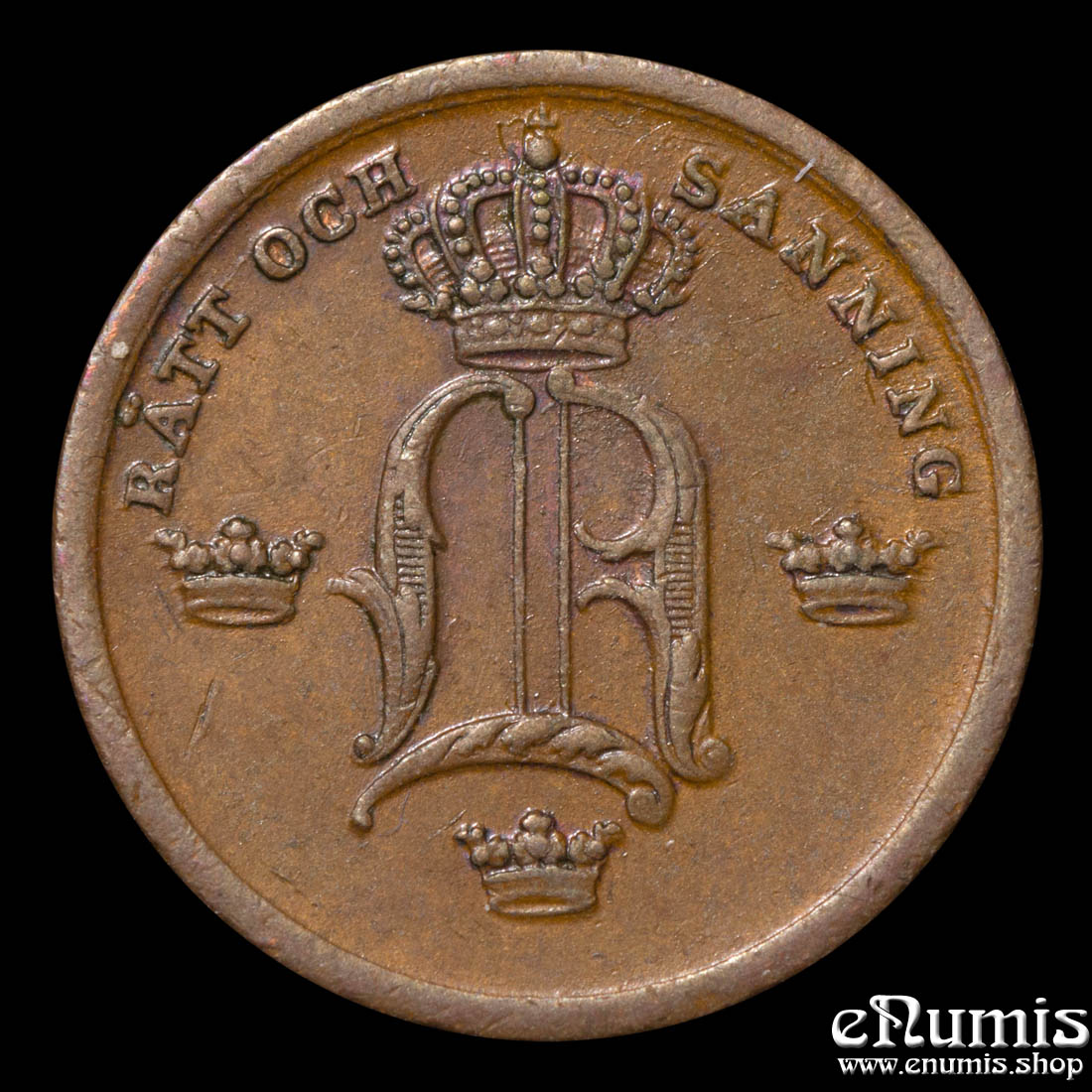 SWEDEN, Oscar I, 1/3 Skilling Banco 1848, UNC
