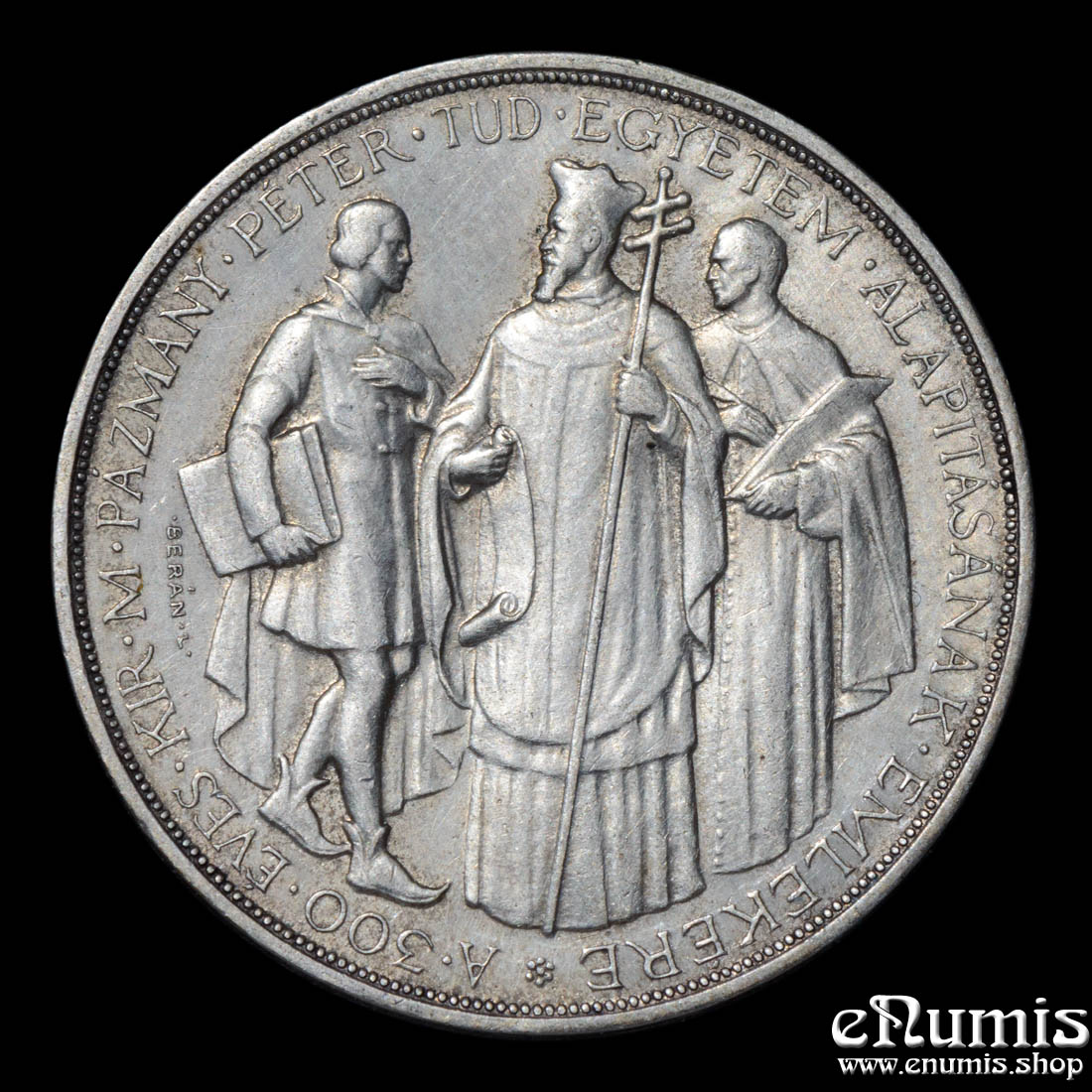 HUNGARY, 2 Pengo 1935, Tercentenary - Founding of Pazmany University, aUNC HUNGARY, 2 Pengo 1935, Tercentenary - Founding of Pazmany University, aUNC