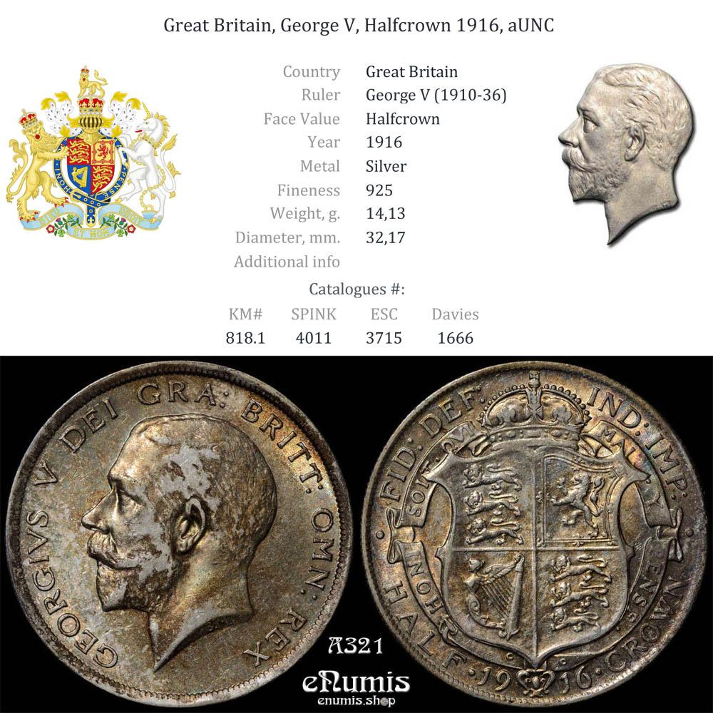Great Britain, George V, Halfcrown 1916, aUNC