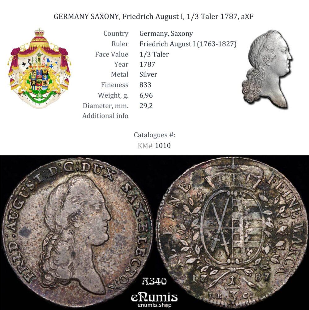 GERMANY SAXONY, Friedrich August I, 1/3 Taler 1787, aXF