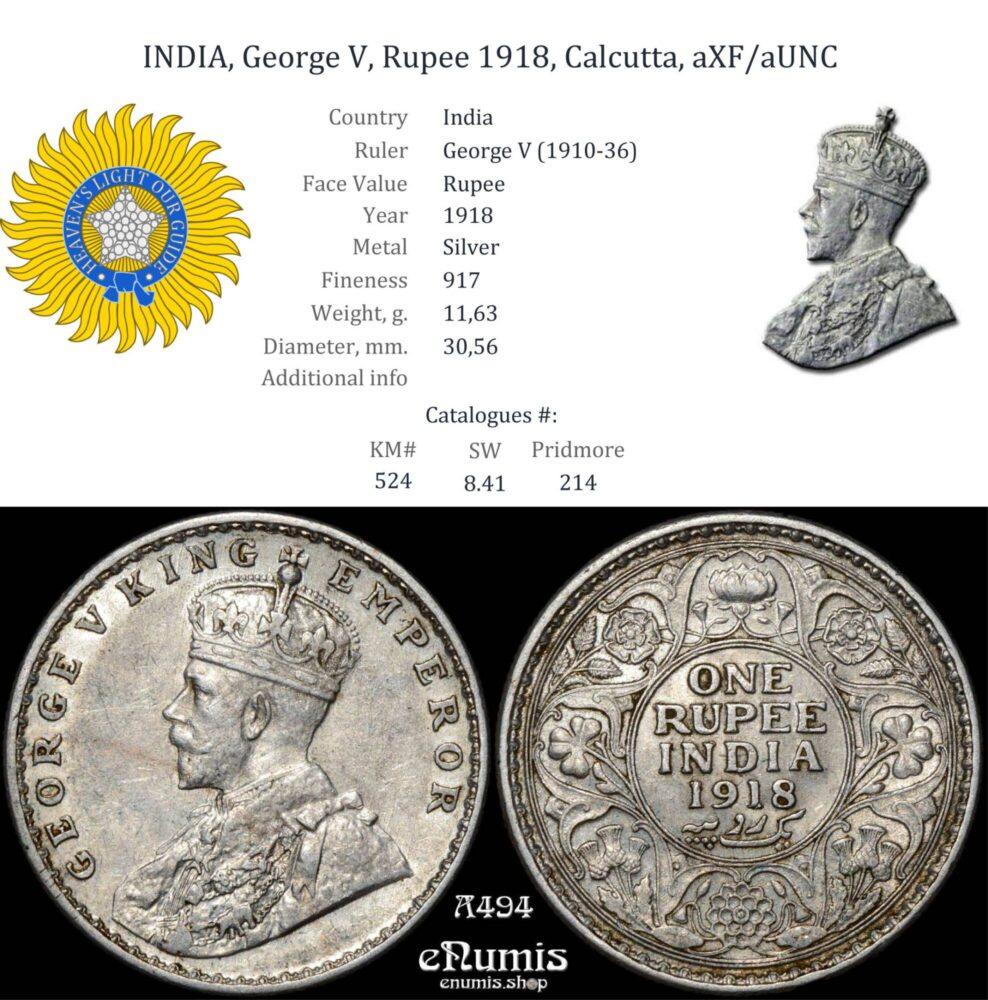 INDIA, George V, Rupee 1918, Calcutta, aXF/aUNC