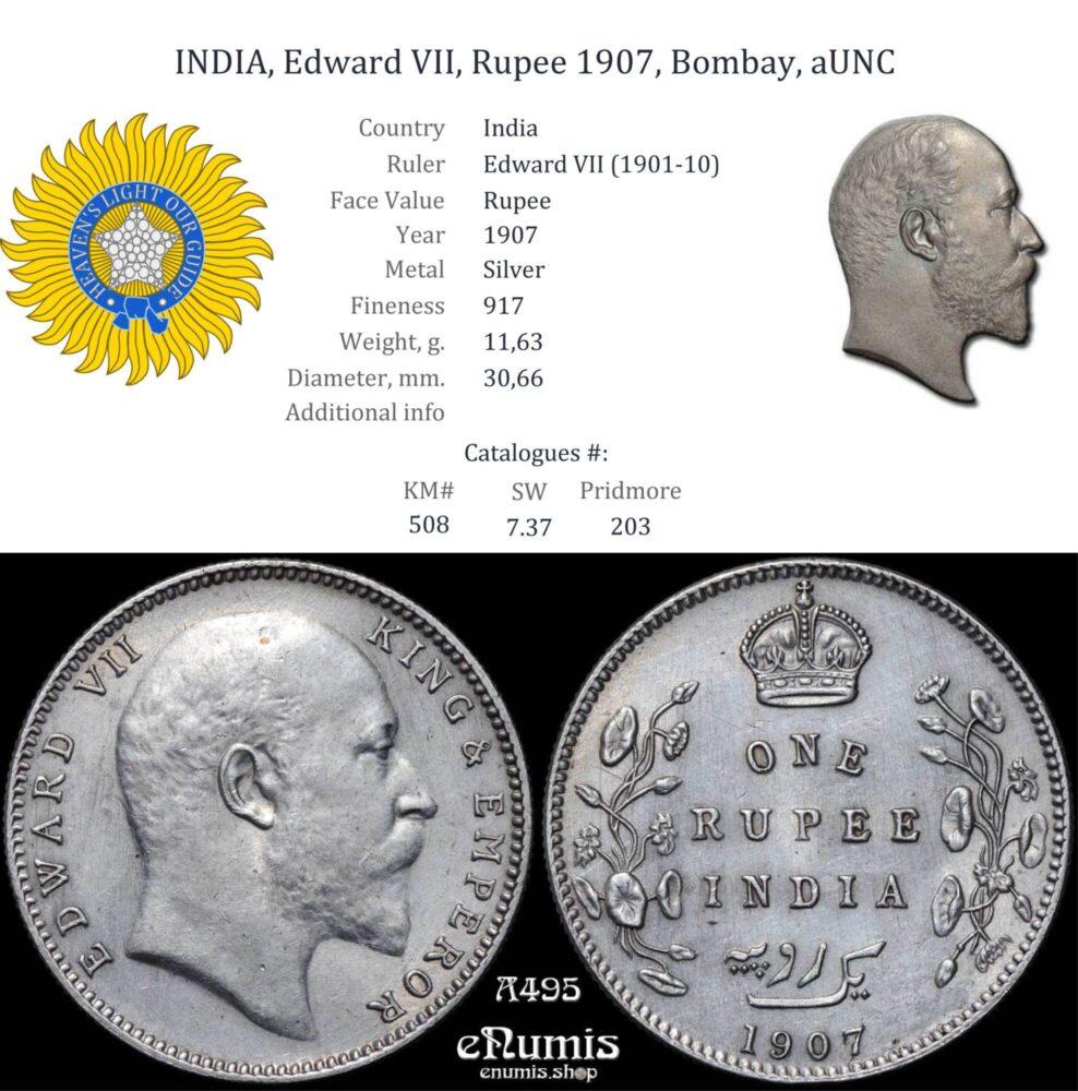 INDIA, Edward VII, Rupee 1907, Bombay, aUNC