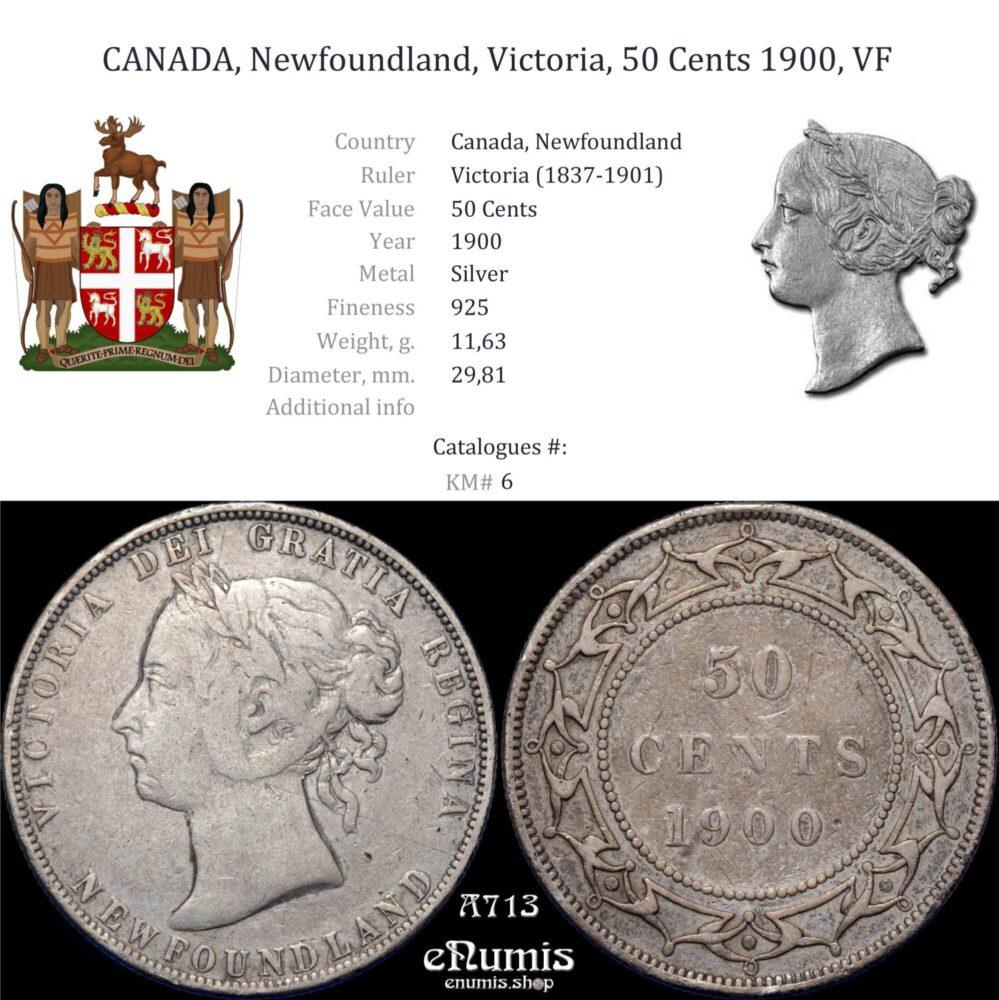 CANADA, Newfoundland, Victoria, 50 Cents 1900, VF