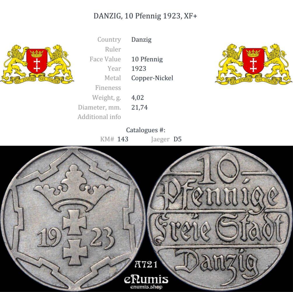 DANZIG, 10 Pfennig 1923, XF+