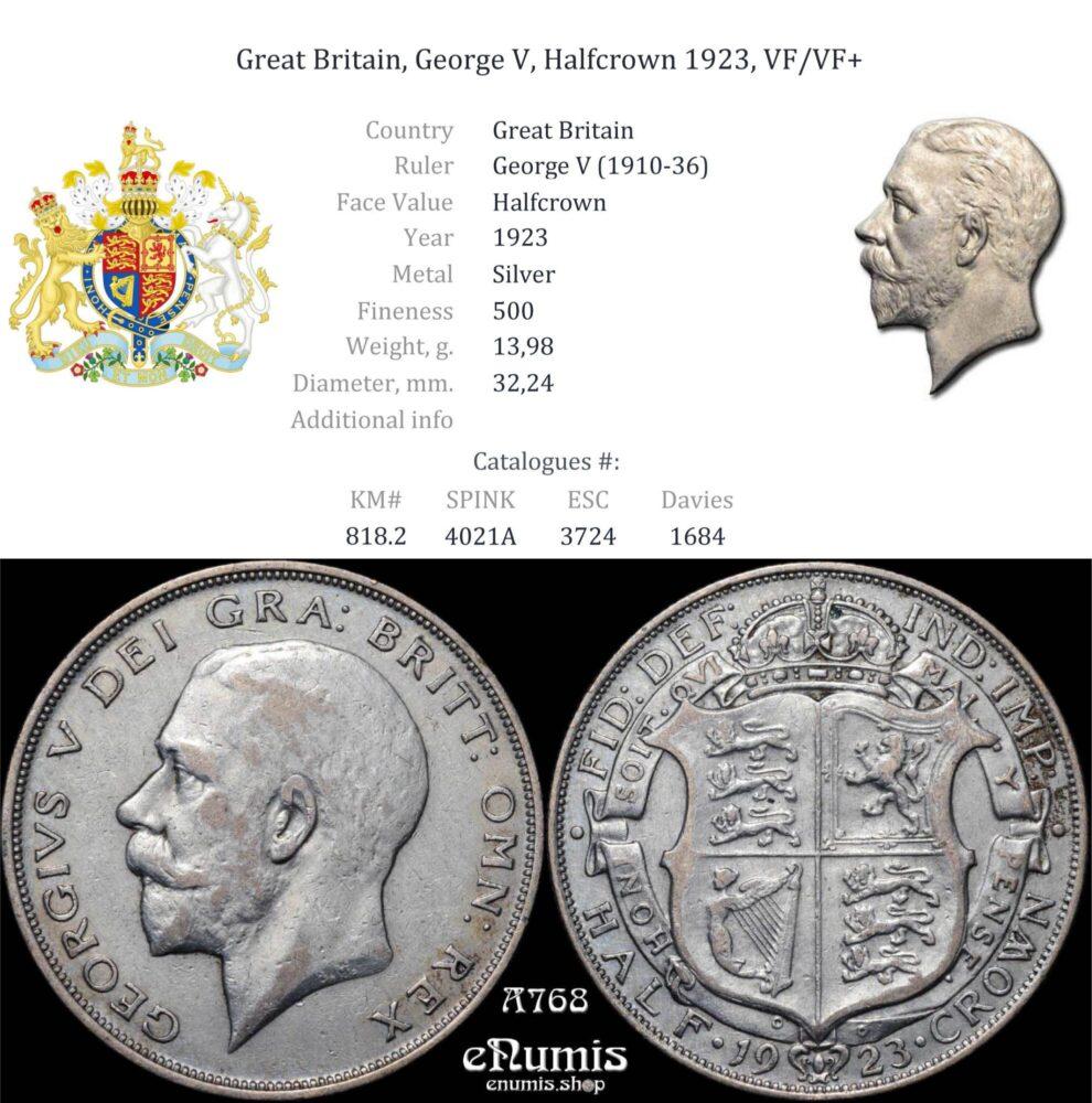 Great Britain, George V, Halfcrown 1923, VF/VF+ Great Britain, George V, Halfcrown 1923, VF/VF+