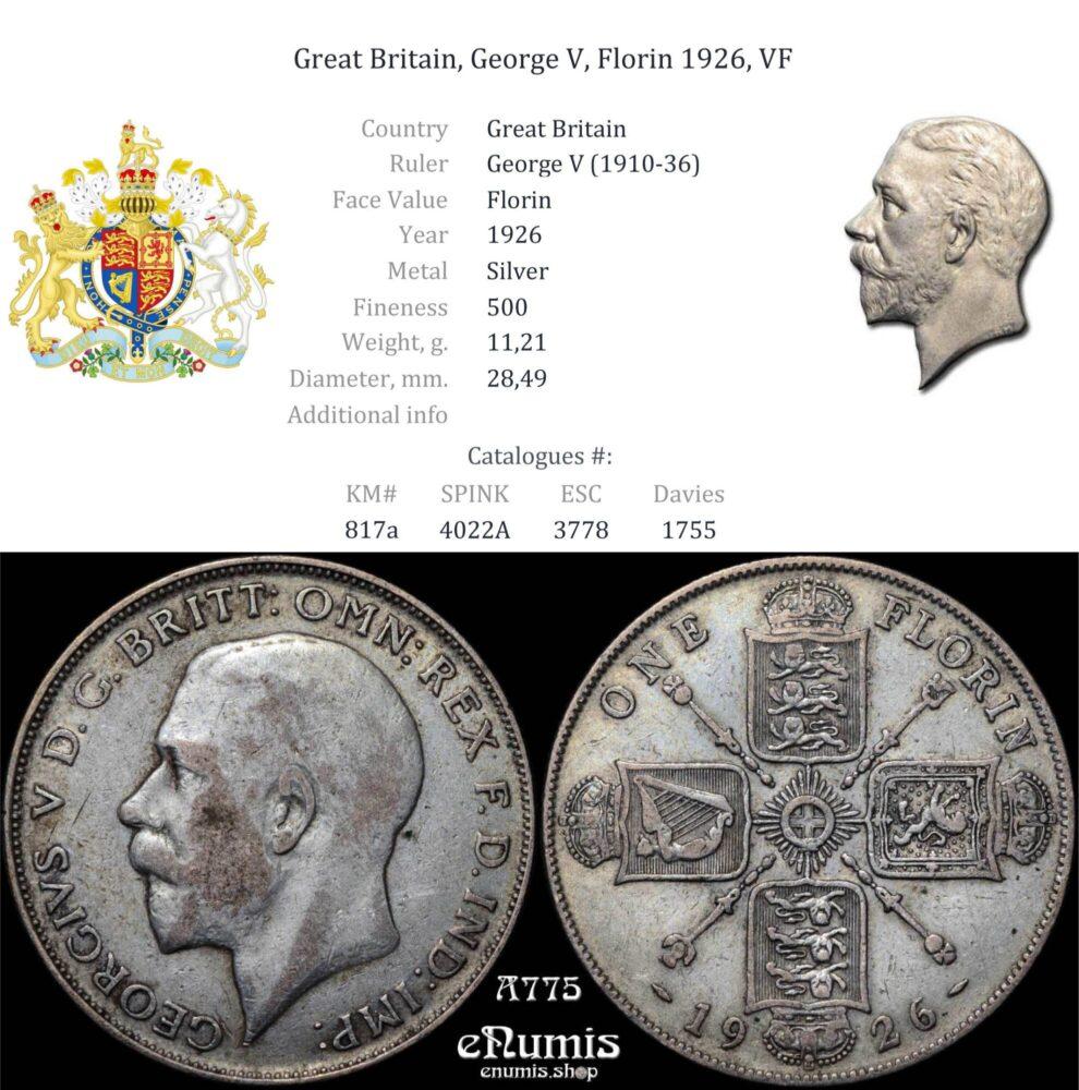 Great Britain, George V, Florin 1926, VF Great Britain, George V, Florin 1926, VF