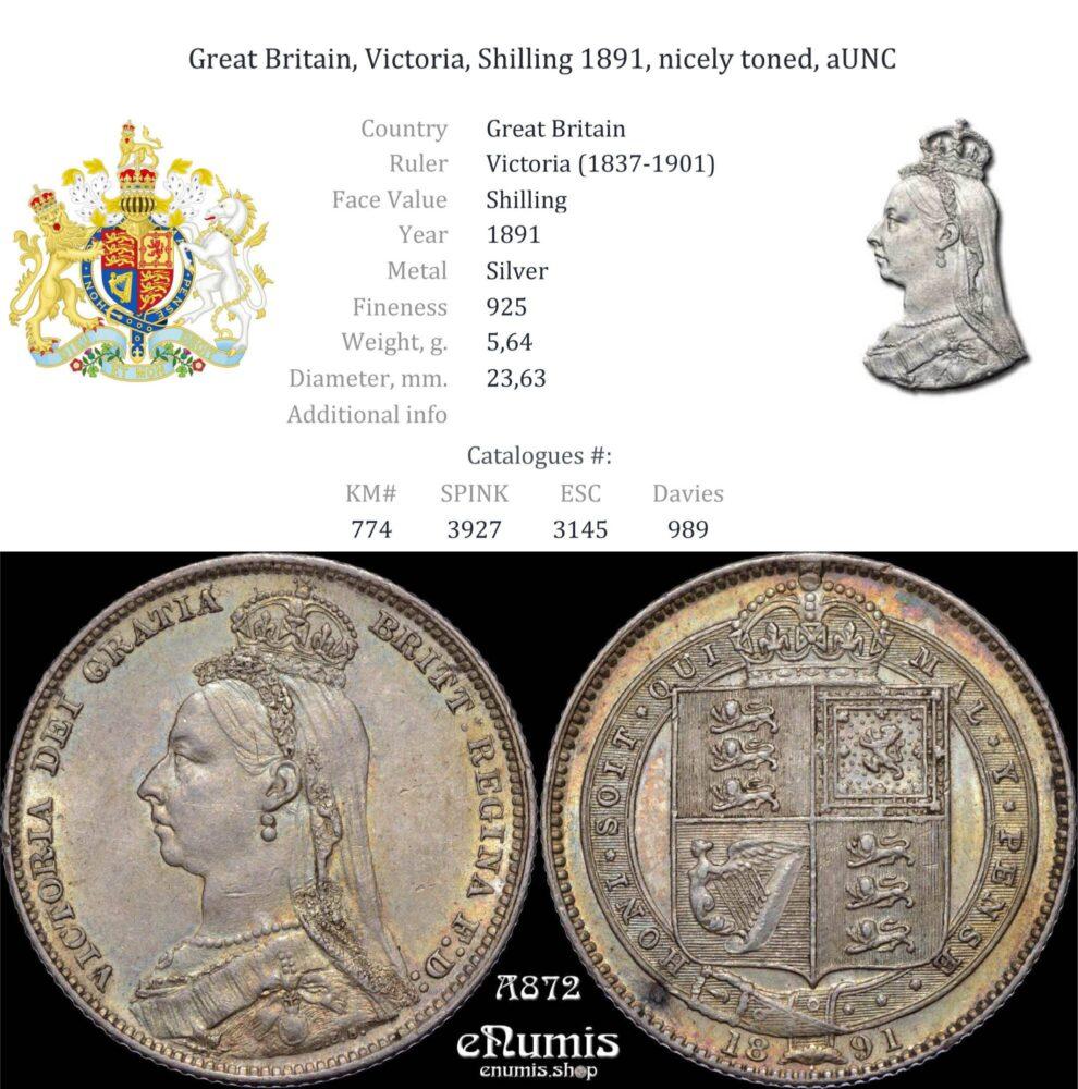 Great Britain, Victoria, Shilling 1891, nicely toned, aUNC