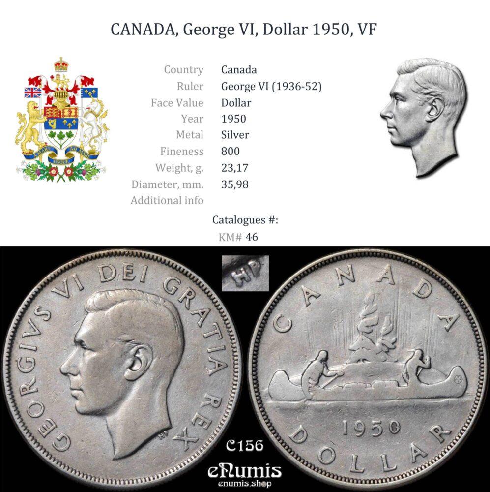 CANADA, George VI, Dollar 1950, VF