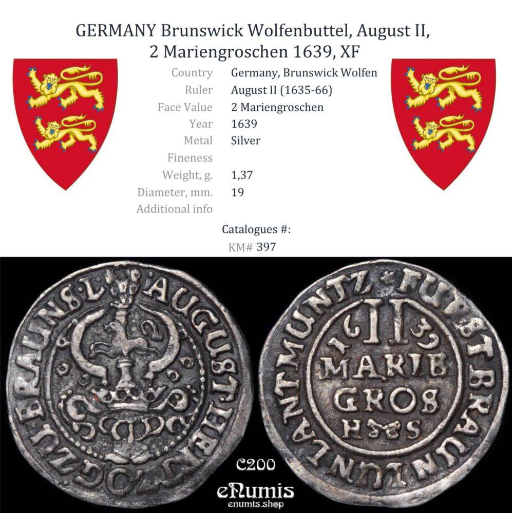GERMANY Brunswick Wolfenbuttel, August II, 2 Mariengroschen 1639, XF GERMANY Brunswick Wolfenbuttel, August II, 2 Mariengroschen 1639, XF