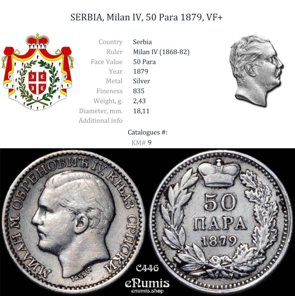 SERBIA, Milan IV, 50 Para 1879, VF+