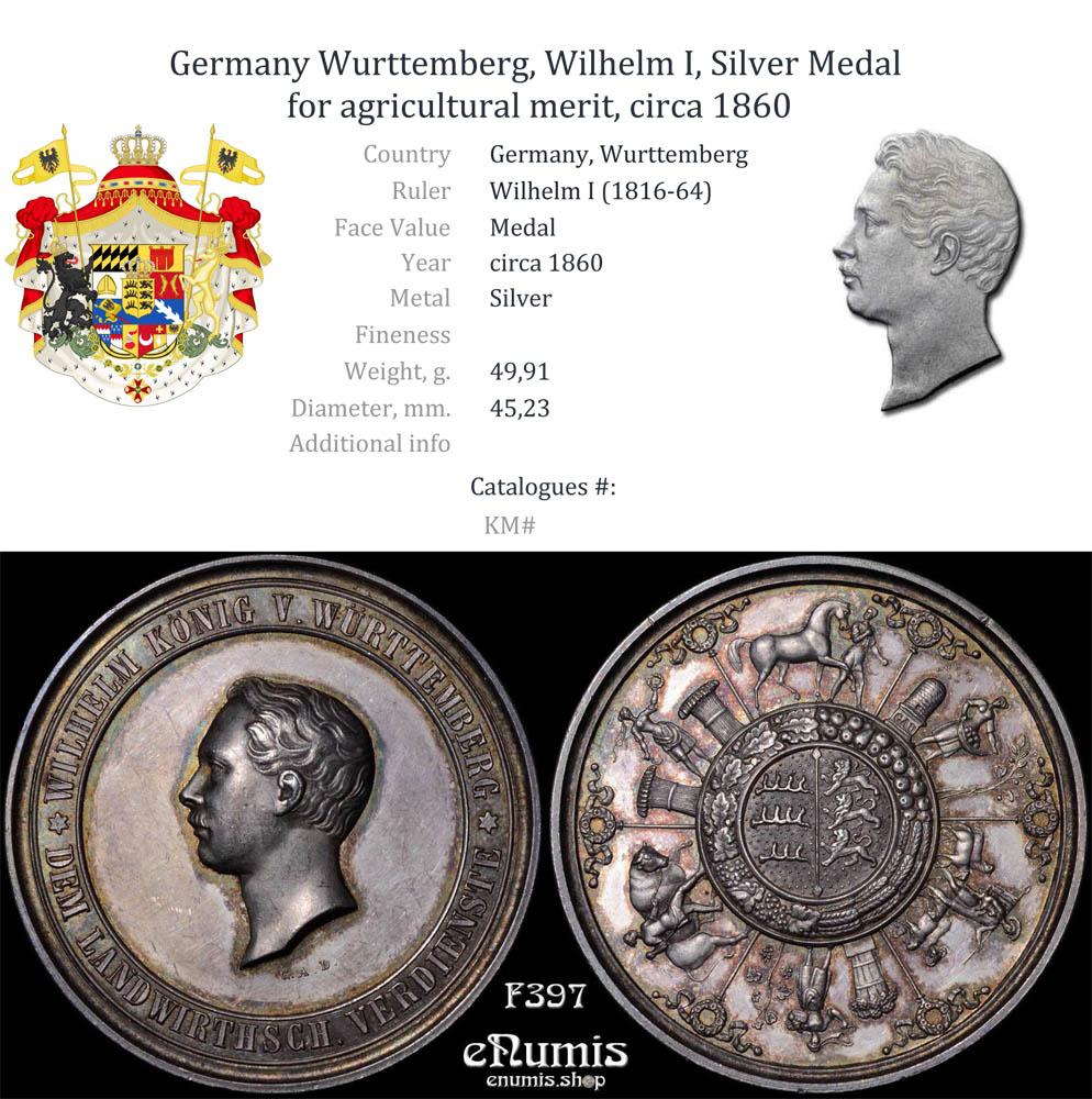 Germany Wurttemberg, Wilhelm I, Silver Medal for agricultural merit, circa 1860