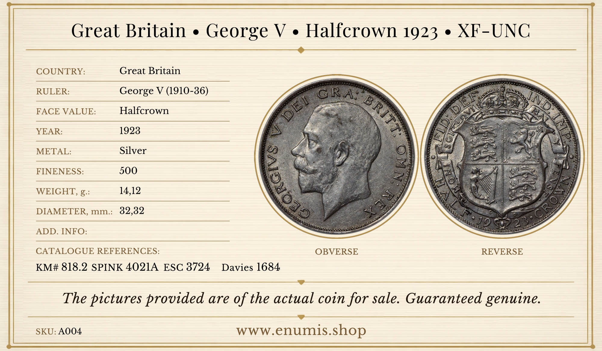 Great Britain, George V, Halfcrown 1923, XF-UNC