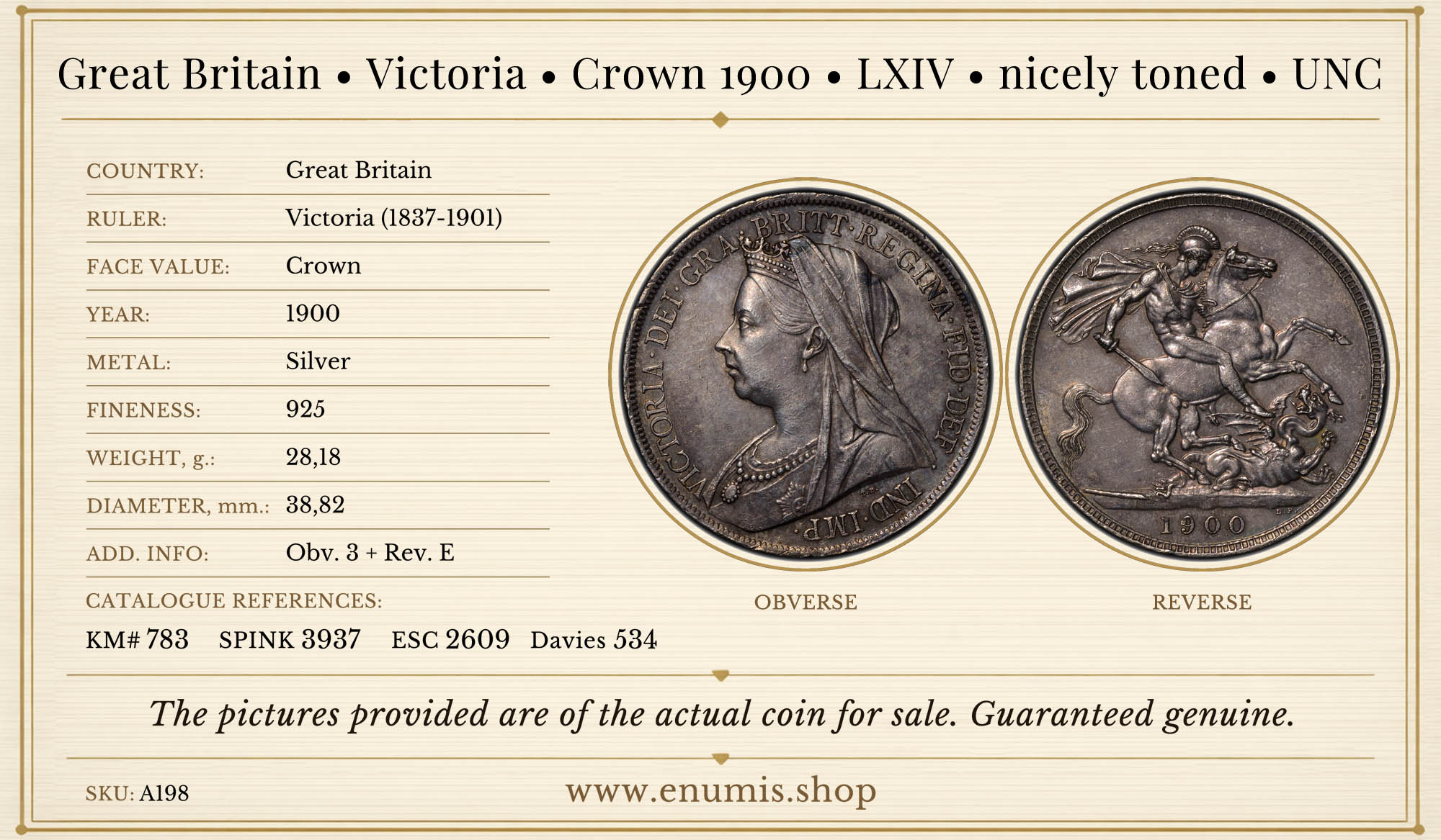Great Britain, Victoria, Crown 1900, LXIV, nicely toned, UNC