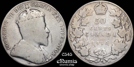 CANADA, Edward VII, 50 Cents 1910, one year type, Fine