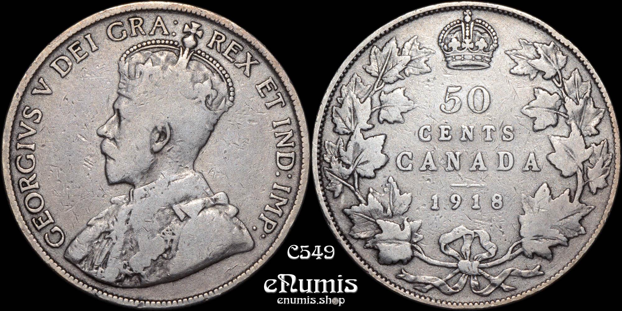 CANADA, George V, 50 Cents 1918, aVF