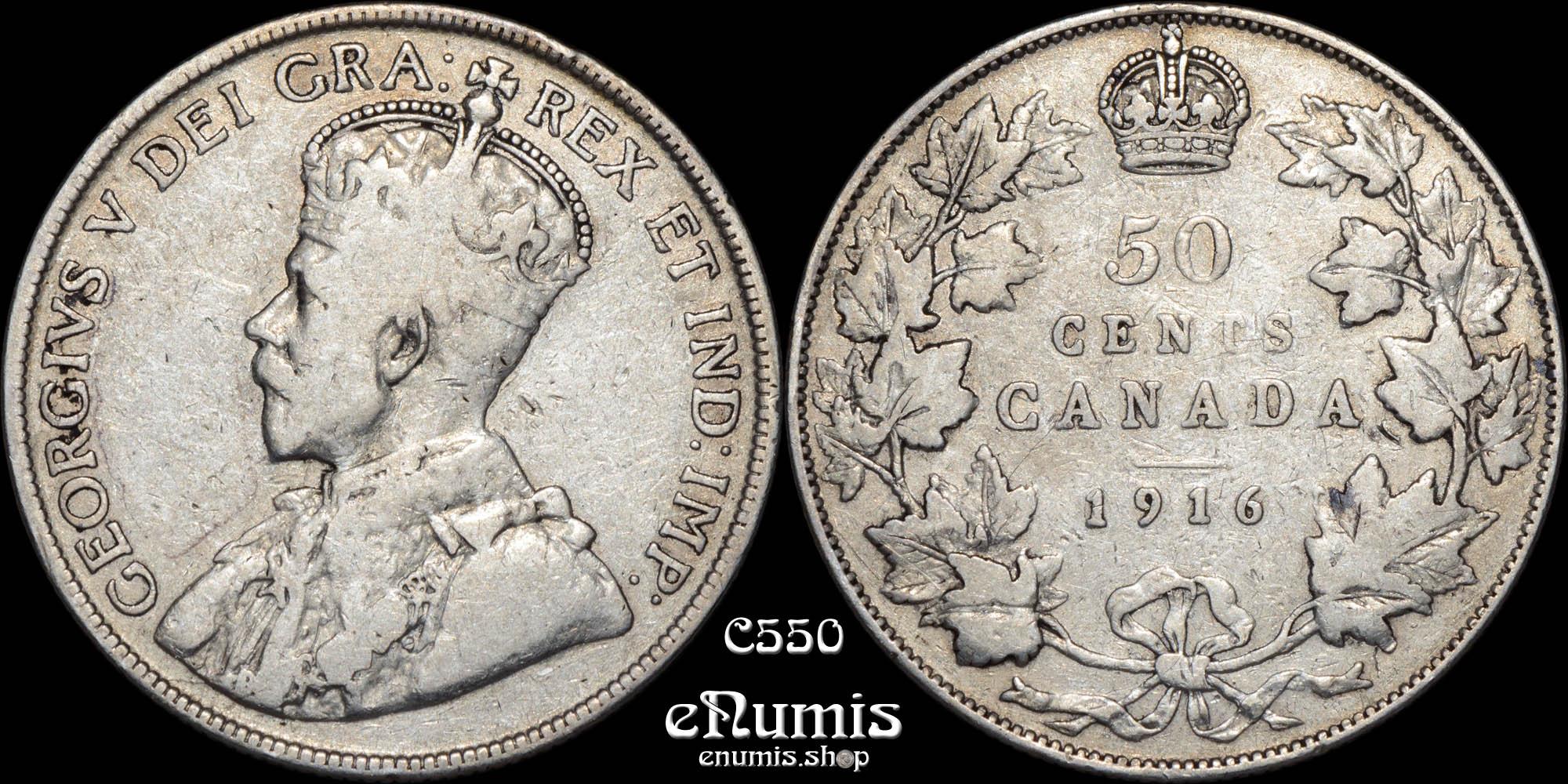 CANADA, George V, 50 Cents 1916, aVF
