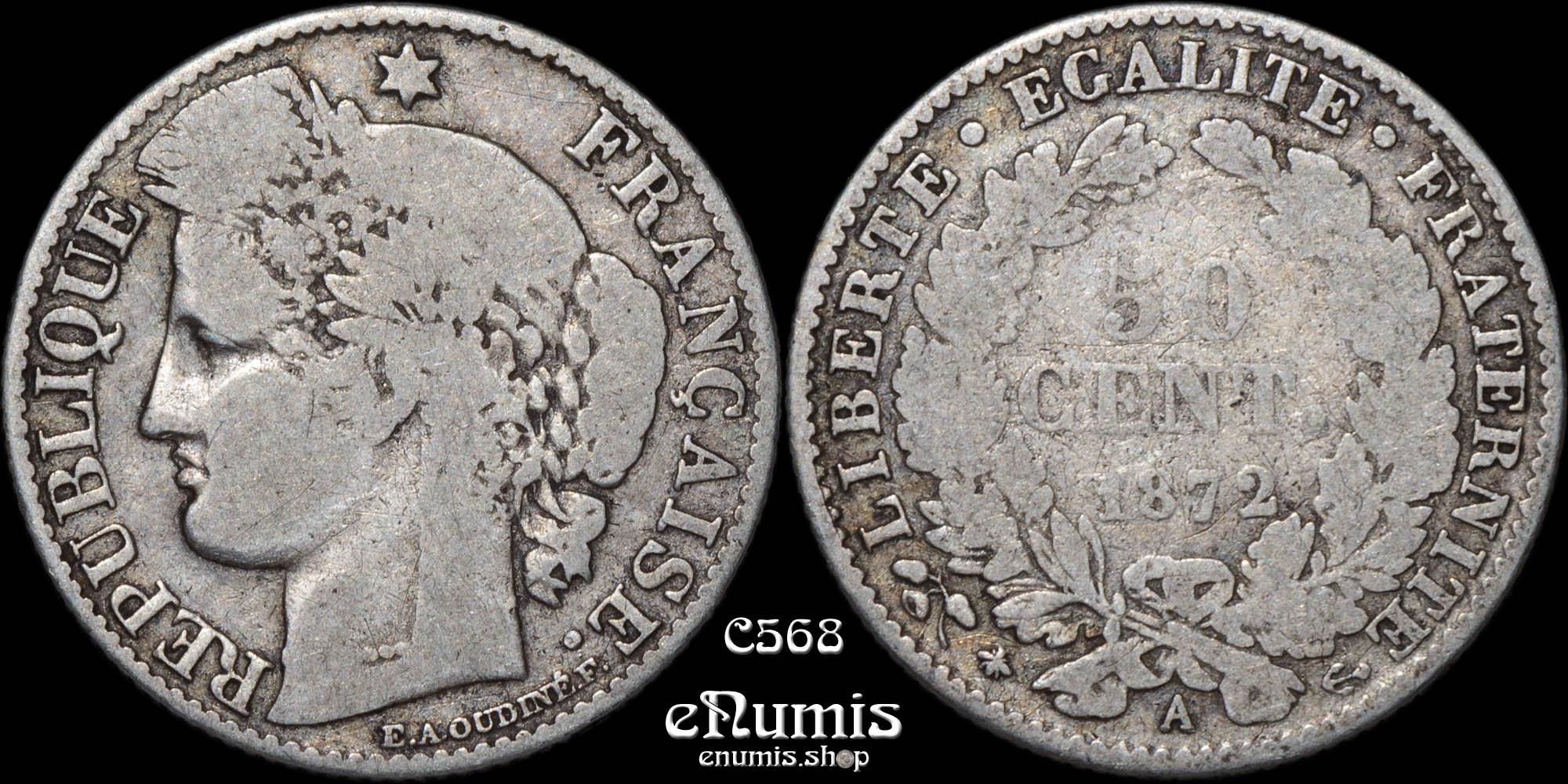 FRANCE, Third Republic, 50 Centimes 1872 A, Fine FRANCE, Third Republic, 50 Centimes 1872 A, Fine
