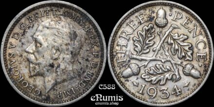 Great Britain, George V, 3 Pence 1934, XF-UNC