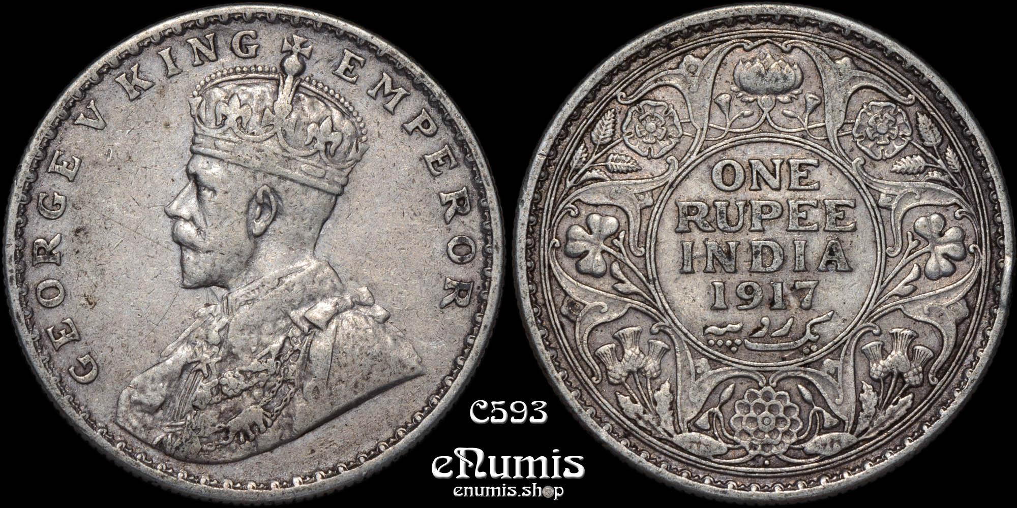 INDIA, George V, Rupee 1917, Bombay, toned, XF