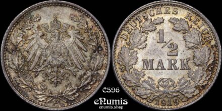 GERMAN EMPIRE, 1/2 Mark 1919 D, Munich, UNC