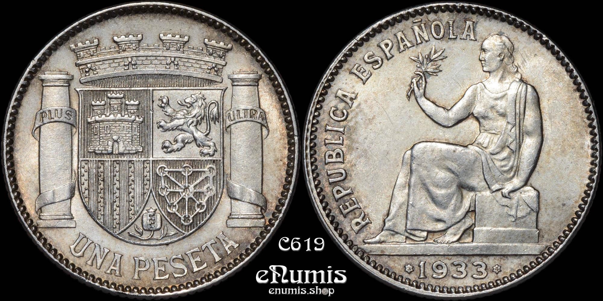 SPAIN, Second Republic, 1 Peseta 1933 *34, UNC