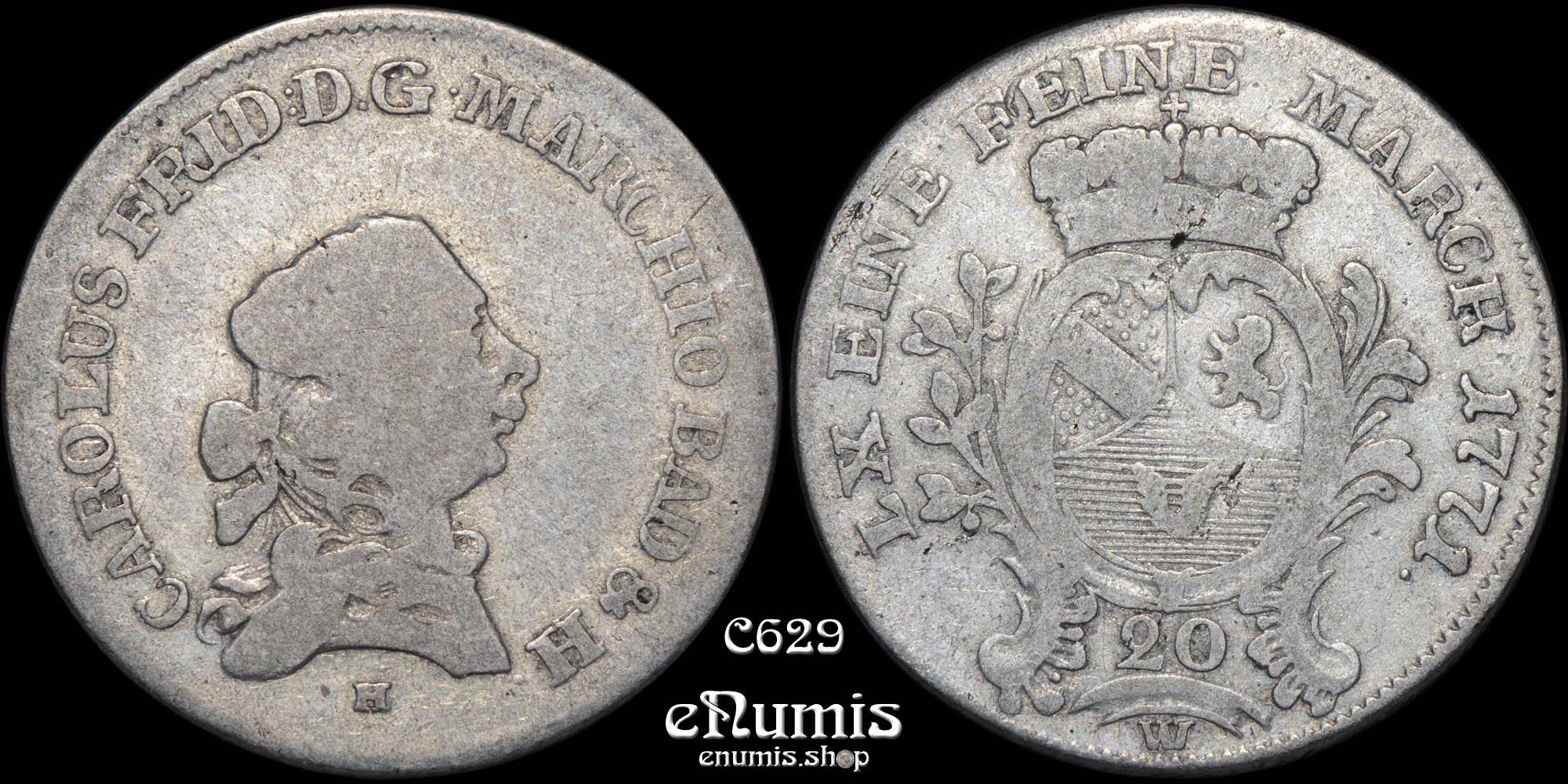 GERMANY BADEN, Karl Friedrich, 20 Kreuzer 1771, Rare!, VF GERMANY BADEN, Karl Friedrich, 20 Kreuzer 1771, Rare!, VF