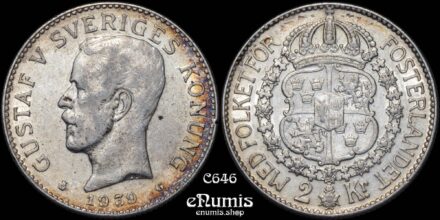 SWEDEN, Gustaf V, 2 Kronor 1939, XF-UNC