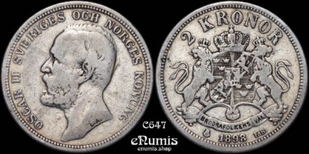 SWEDEN, Oscar II, 2 Kronor 1898, VF
