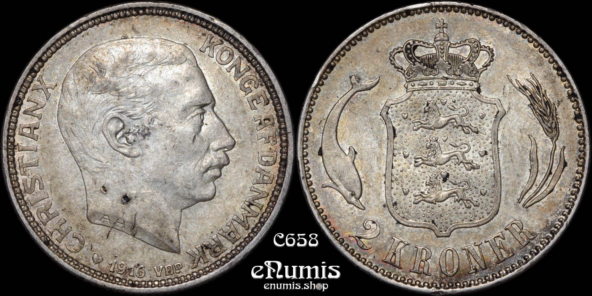 DENMARK, Christian X, 2 Kroner 1916 VBP AH, toned, aUNC DENMARK, Christian X, 2 Kroner 1916 VBP AH, toned, aUNC