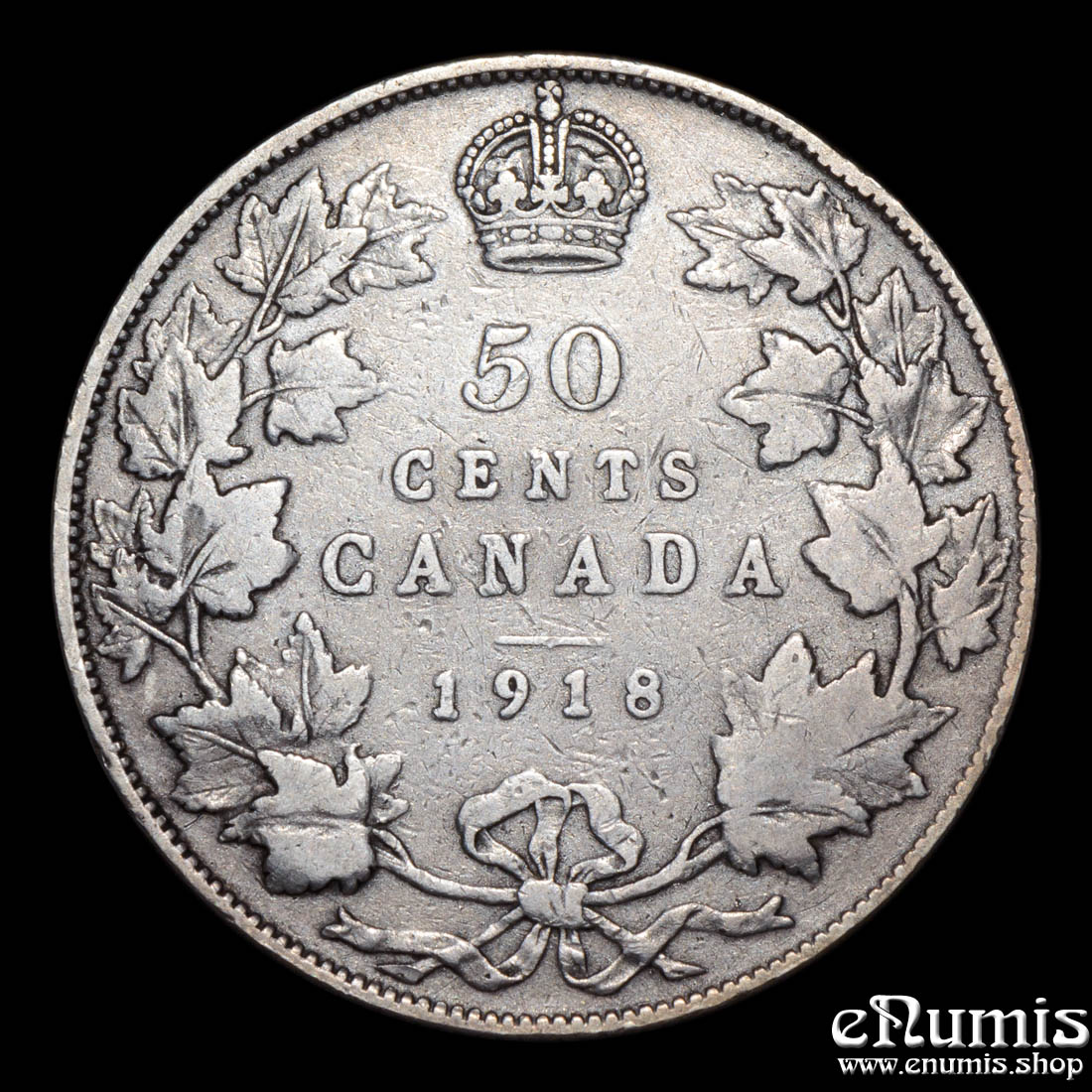 CANADA, George V, 50 Cents 1918, aVF