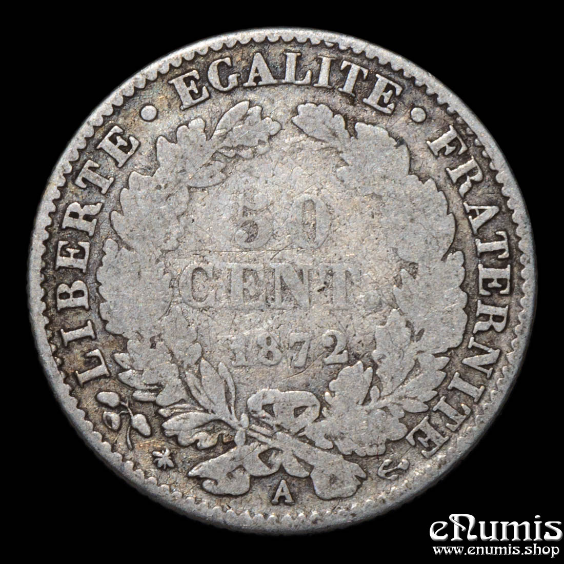 FRANCE, Third Republic, 50 Centimes 1872 A, Fine FRANCE, Third Republic, 50 Centimes 1872 A, Fine