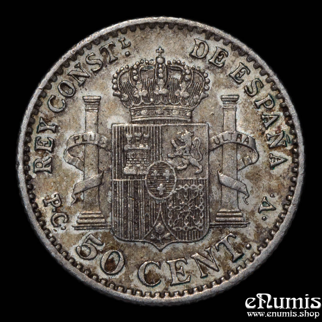 SPAIN, Alfonso XIII, 50 Centimos 1904 (1910) PC-V, nicely toned, XF-UNC