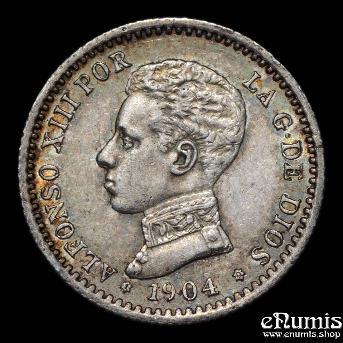 SPAIN, Alfonso XIII, 50 Centimos 1904 (1910) PC-V, nicely toned, XF-UNC