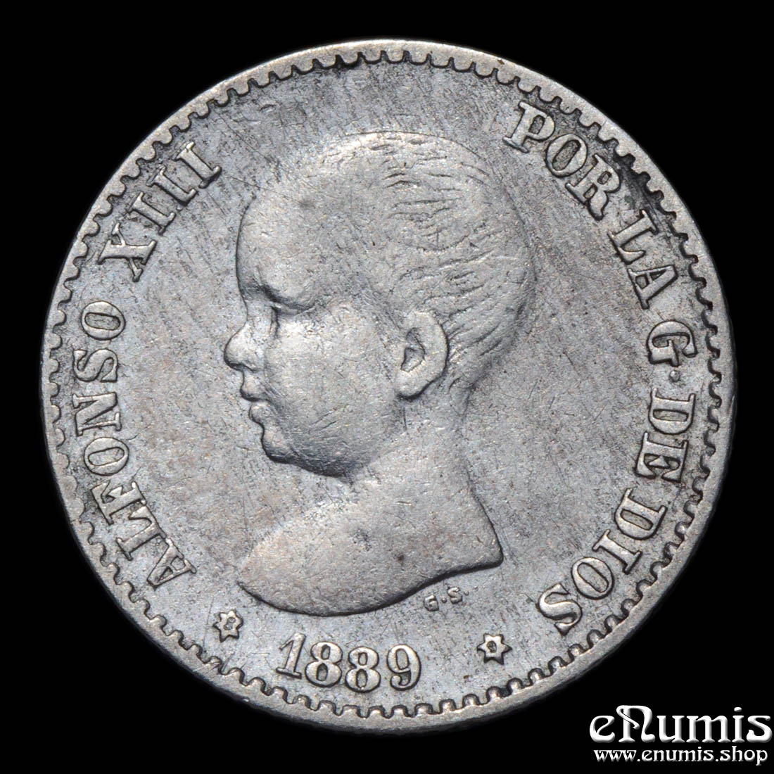 SPAIN, Alfonso XIII, 50 Centimos 1889 MP-M, VF+