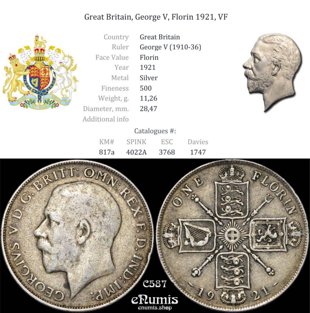 Great Britain, George V, Florin 1921, VF