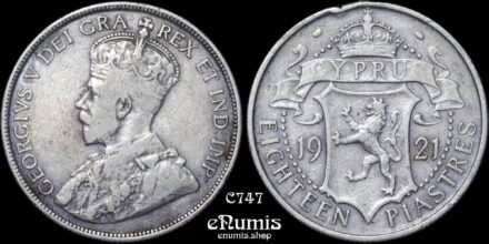CYPRUS, George V, 18 Piastres 1921, VF